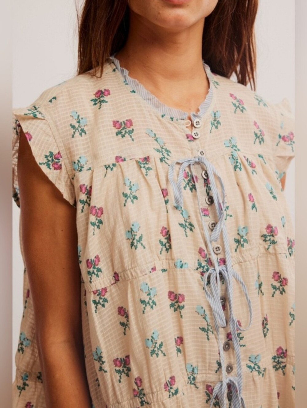 Free People Sundown Mini Dress L NWT Ivory Combo Floral Boho Convertible Piece - Picture 8 of 9
